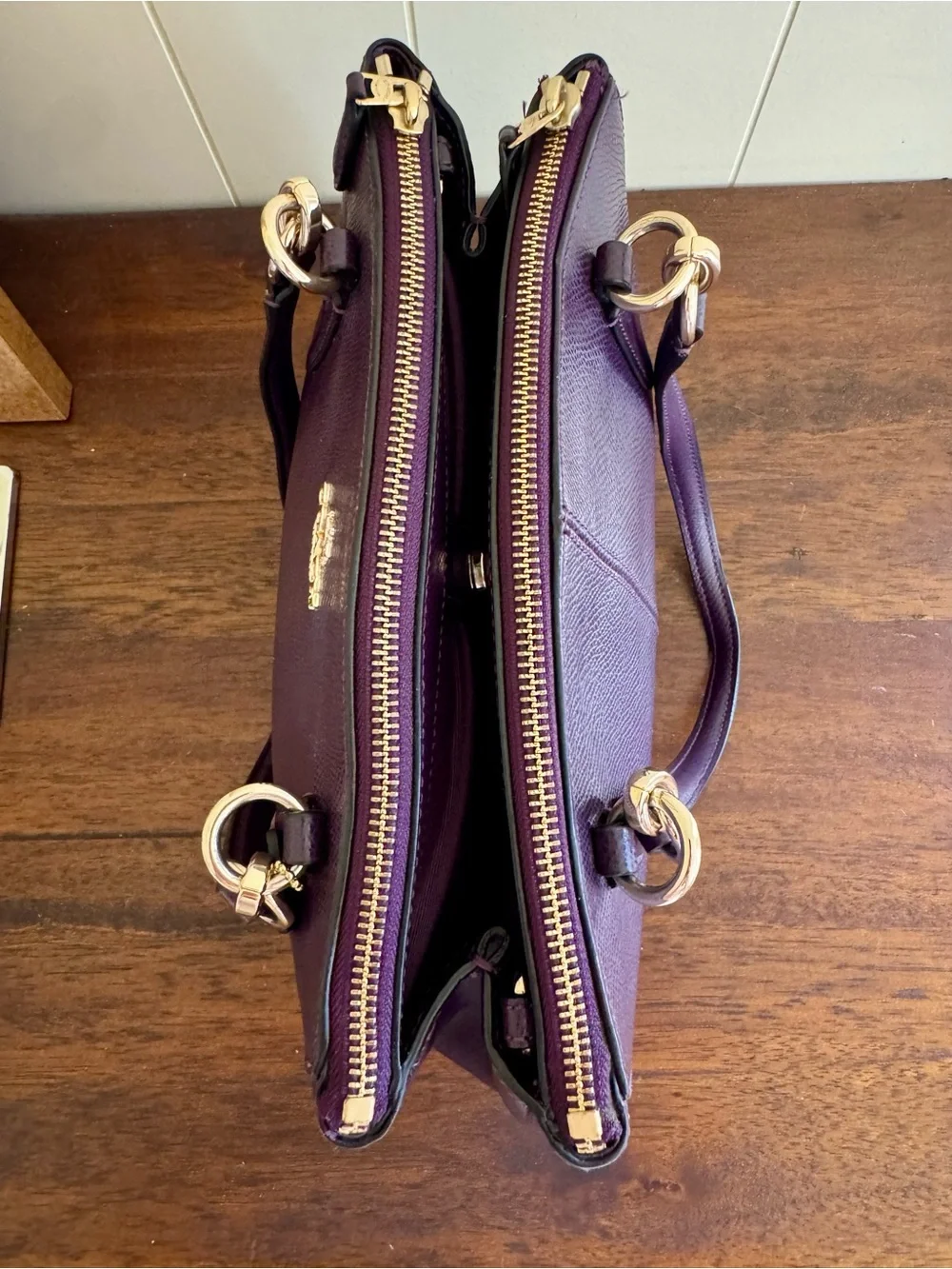 Coach Christie Carryall Satchel – Purple Crossgrain Leather